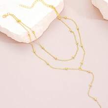 1pc Stainless Steel Double-Layer Necklace Long Pendant Necklace Jewelry Y-Shaped Chain With Round Ball Pendant Double Chain Necklace For Women Daily Wea