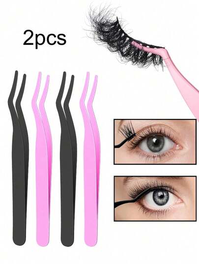 2 rizadores de pestañas falsos de acero inoxidable color rosa. Rizador de pestañas, rizador de pestañas. Pinzas para alargar las pestañas. Asistente para extensiones de pestañas falsas, pinzas multiusos portátiles, herramienta de belleza, clip auxiliar para rizador de pestañas
