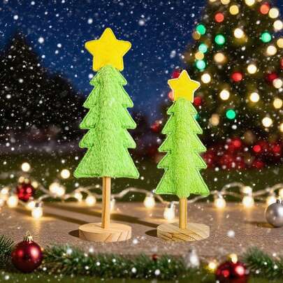 Christmas Tree Figurine Decor Yellow Star Christmas Tree Tabletop Decor For Holiday Home Standing Home Decor Christmas Decorations Room Decor Winter
