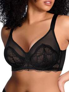 MIMILEMON Plus Size Women's Black Lace Lingerie Breast Comfort Breathable Bra, Lift - Black - View 2