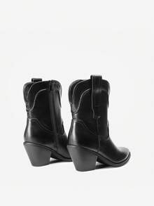 Women's Cowboy Ankle Boots Western Fashion Cowgirl Mid-Calf Boots Low Chunky Block Heel Pointed Toe Fall Booties Shoes