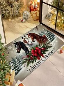 Capacho de porta com tema de cavalo de Natal Love Etiquette, 1/2 unidades - Tapete de nylon lavável à máquina, adequado para entrada de família, perfeito para decoração de festivais, decoração de Natal, cozinha, sala de estar, quarto, tapete de lavanderia - Multicolorido - Ver 13