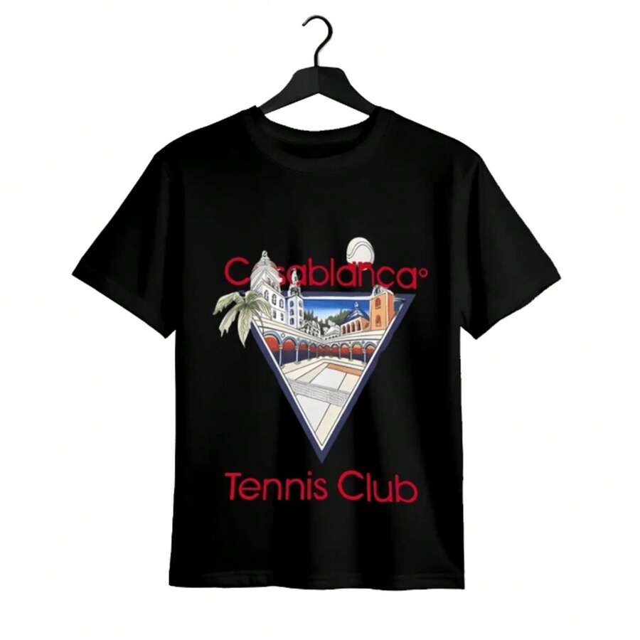 Herren Sommer Neue Tennisclub Thema  Druck Klassisches Kurzarm Micro Stretch Rundhals Bequemes Atmungsaktives T-Shirt