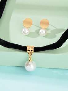 3 Pcs Fashion Accessories Women Black Velvet Choker Necklace And Round Stud Earrings Party Prom Jewelry Set