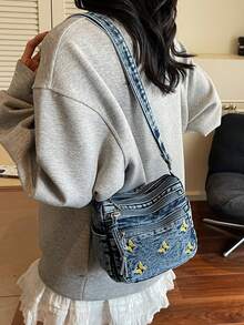 1 chiếc túi đeo chéo denim nữ kiểu dáng thường ngày, túi vuông nhỏ nhiều khóa kéo, nhiều ngăn, phù hợp sử dụng hàng ngày, kiểu dáng denim cổ điển, trang trí thêu hình bướm, túi đeo chéo mini là món quà tốt nhất dành cho các cô gái muốn sự nhẹ nhàng và tiện lợi hơn. - Màu xanh lam - Xem 6