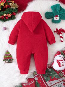 Weihnachtsstil Baby Herbst/Winter Kapuzen-Fleece-Jumpsuit mit Schal, niedlich & bequem, geeignet für Feiertagspartys, sinnvolles Geschenk für Baby Jungen oder -mädchen