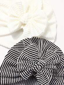 2pcs Striped Bow Baby Hat, Suitable For Daily Use, Fits 0-2 Years Old - Multicolor - View 5