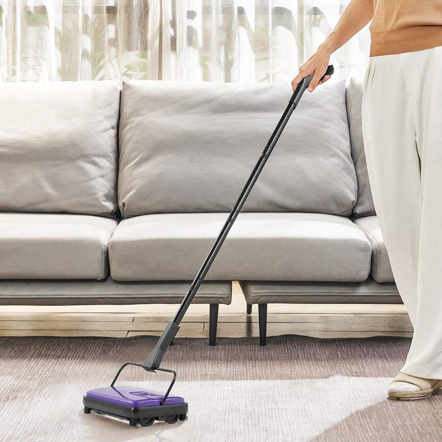 Carpet Sweeper Manual, Floor Sweeper With 300 Ml Dustbin Capacity Easy To Empty, 6.7 Inch Cleaning Width For Home Office Carpets Pet Hair Dust, Purple - Màu tím - Xem 1