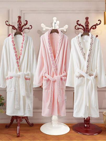 1pc Women's Lace Trim Bathrobe, Absorbent Soft Elegant Loungewear, Suitable For Bathroom, Sauna, Hotel, Gym, Travel, Gift, Salon, Sports, Outdoor, Beach, School, Back To School, Travel Accessories, Home Essentials, Skincare