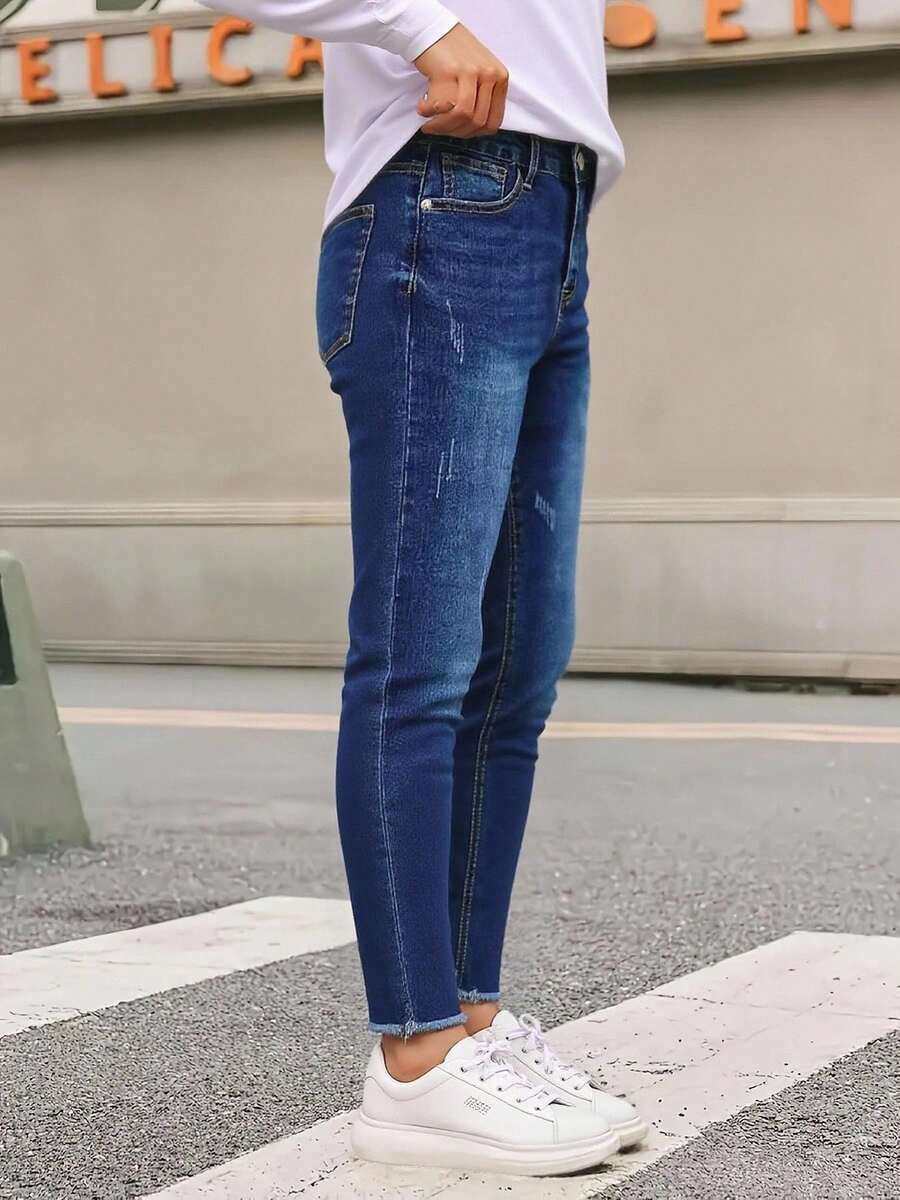 Jeans ajustado para mujeres para uso casual diario ,Pantalones vaqueros azules ajustados elásticos ,Vístete cómoda y con estilo, Pantalones Skinny Jeans de Mezclilla, Efecto Levanta Glúteos, Jeans pitillo - Azul Marino - Ver 1