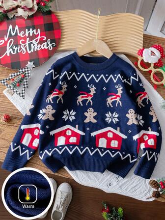 Tween Girl' 可爱圣诞驯鹿针织套头衫，适合圣诞派对、春季、秋季、冬季