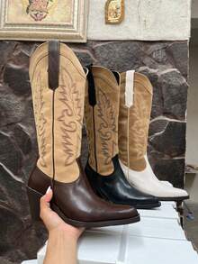 Botin vaquero de mujer  cowgirl botas de piso para mujer calzado vaquero botas estilo tejano botas western cowboy de tacón bajo suela antideslizante acojinadas botas para fiestas  festivales texanas desierto jaripeos casuales botines cortos botas womens boots shoes Willows  Cowboy    ANUDADO    Vacaciones - Beis - Ver 3