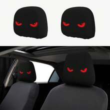 2pcs Red Eye Car Headrest Covers - New Design Fits All Vehicles, Easy Installation - Funny Car Interior Decor For Drivers & Passengers - Durable Fabric Headrest Protectors With Eye-Catching Print