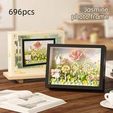 666+ bucăți cadru de flori decor buchet de trandafiri asamblare blocuri de construcție jucărie, cadou ideal pentru decorarea biroului/camerei de zi, ziua de naștere a prietenei/iubitei/mamei sau sărbători