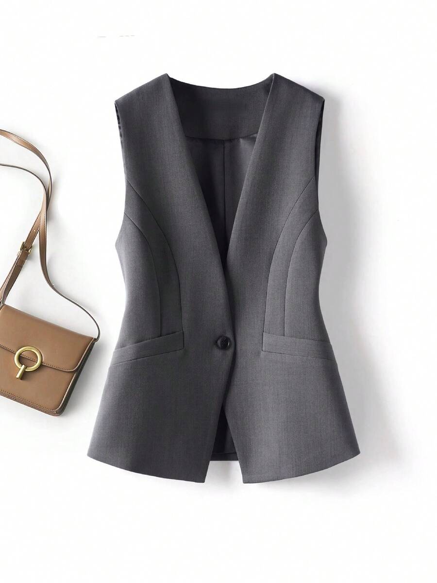 Einfarbige Knopf-Weste Anzugjacke, Urlaub
