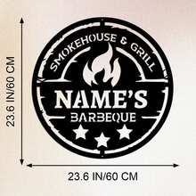 1pc Customized Metal Barbecue Nameplate, Personalized Outdoor Grill Decor Plate, Engraved Plaque For Grandpa Gift, Custom Metal Wall Art For Backyard - Black - View 13