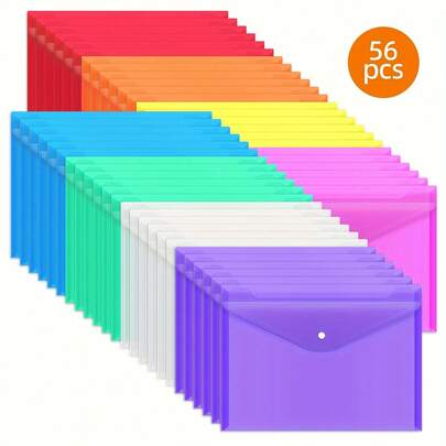 56/10pcs Classic Button Envelope File Folders, Thick High Capacity Waterproof Storage Bags With Secure Snap Closure, Multi-Purpose Document Organizers