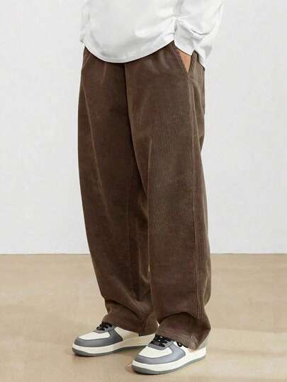 A Men's Outdoor Sports Waist Drawstring Flat Leg Corduroy Casual Pants