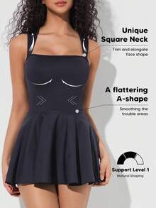 Women's Sleeveless High Stretch Square Neck Y2k Athletic Mini Dress - Black - View 1