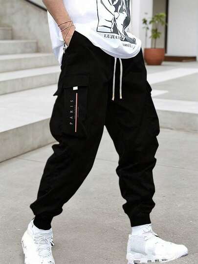 Men's Casual Cargo Pants, Slim Fit Outdoor Tapered Trousers