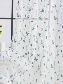 1pc Embroidered Sheer Curtain Panel, Floral Pattern, Rod Pocket Design, UV Protection, Breathable, Transparent, Polyester Material, No Lining, Suitable For Living Room, Bedroom, Dining Room - Blue - View 6