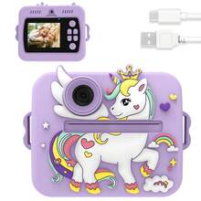 Fotos instantáneas con cámara de juguete, regalos de juguete para niños y niñas de 3 a 12 años, regalos de Navidad y cumpleaños, regalos de Acción de Gracias, cámara instantánea con batería recargable (1200mAh de gran capacidad) -Video de alta definición 1080P y cámaras frontal y trasera duales