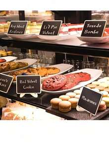 1/10 Piezas Mini Pizarra de Exhibición Decorativa, Señales de Decoración del Hogar, Mini Pizarra de Exhibición de Mensajes de Madera, Adecuada para Bodas, Exhibición de Repostería, Hotel, Banquete, Postre, Tarjetas de Mesa, Día de la Madre Graduación