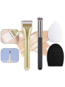 4件套多功能化妆刷套装 - 平头粉底刷 + 遮瑕刷 + 刷子清洁器 + 化妆海绵，旅行必备化妆工具，化妆刷套装，化妆刷套装，化妆刷套装，全套化妆工具，化妆刷套装，全套化妆工具，化妆刷套装，化妆刷套装，化妆礼盒套装 - 彩色 - 查看 12