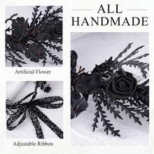 MOSTORY Black Gothic Flower Crown - Dark Floral Fairy Headpiece With Women Goth Wedding Witch Aesthetic Cosplay - màu đen - Xem 11
