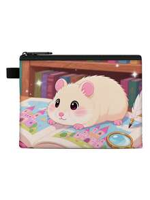 1 pieza Monedero compacto con cremallera, bolsa con cremallera de poliéster de moda y duradera, diseño divertido impreso con estilo de hámster encantador, ideal para guardar monedas y pequeños artículos esenciales, cierre , regalo original, material duradero, fácil de mantener