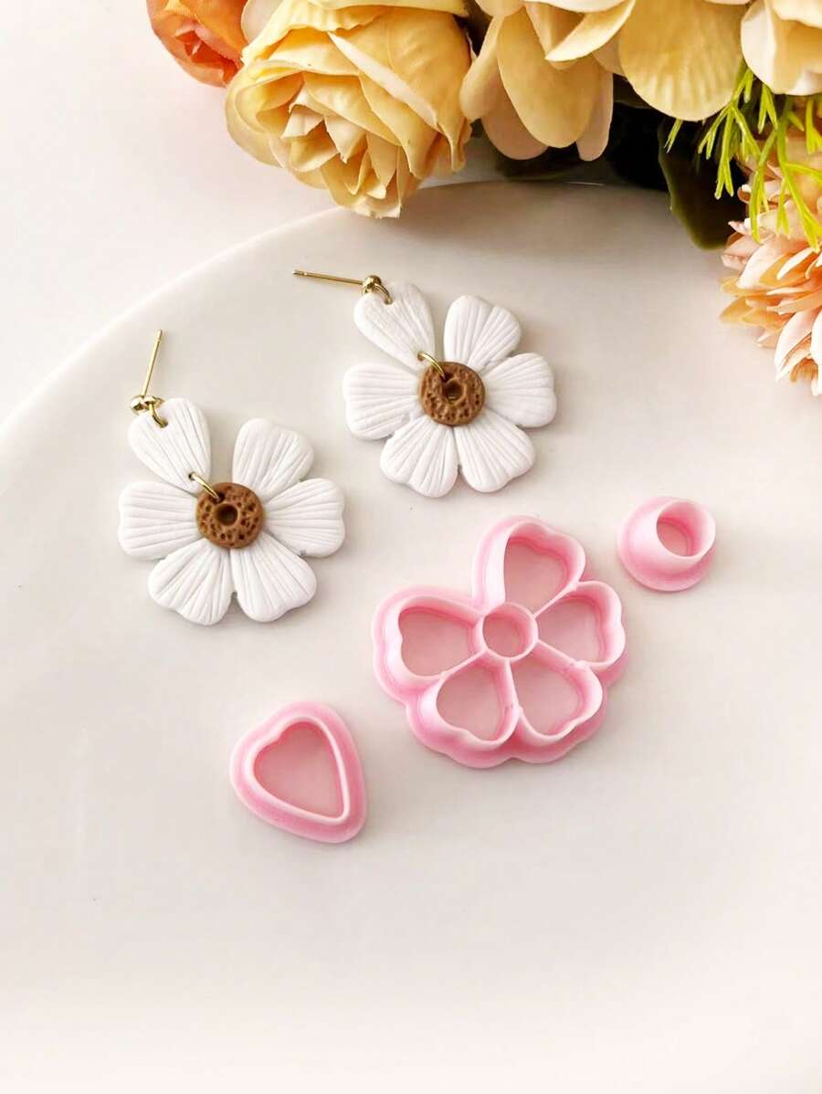 3pcs/Set, Daisy Flower Polymer Clay Cutter, Spring Soft Clay Mold, Jewelry Making Materials, Polymer Clay Mold, Suitable For Pottery And Handicraft Tools - Pink - View 1