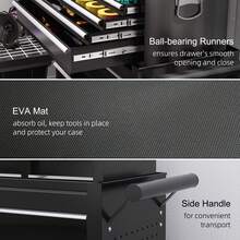 HOMCOM 2 In 1 Rolling Tool Cabinet On Wheels With 14 Drawers, Pegboard And Side Rack, Lockable Top Tool Chest And Roller Cabinet Combo For Workshop And Home, Black - 黑色 - 查看 7