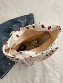 1 pezzo Borsa a tracolla in tessuto con stampa minimalista, con cerniera, adatta per uso quotidiano e casual, grande capacità, borsa per donne, scuola, adolescenti e studenti universitari, portatile