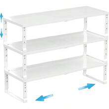 Expandable Spice Rack Kitchen Cabinet Shelf Organizer, Stackable Storage Shelves Racks, Adjustable Counter Shelving For Cabinets, Countertop, Cupboard, Pantry And More3Packs/Black/Large - White + 3 PACKS/WHITE/MEDIUM - View 1