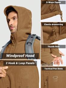 KEFITEVD Men's Fleece Jacket Zip Up Hoodies Fall Winter Coat Soft Comfort Thickened Polyester Fleece Multi-Pocket Hooded Jacket Thumb Hole Design Windproof Warm Jacket Outdoor Activities Training Hiking Camping Fishing Cycling - Sand - View 8