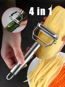 Multi-Functional Stainless Steel Fruit & Vegetable Peeler, Includes Grater, Potato Peeler, Slicer, Julienne Cutter, Dicer, Peeler, An Essential Kitchen Tool For Home, Restaurant, School, Party - Silver - View 3
