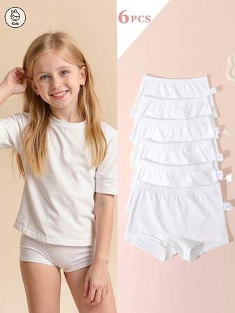 6条装少女白色纯色内裤，柔软舒适，适合日常穿着