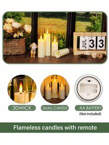 5-Piece Acrylic Flameless LED Candles, Battery Operated LED Candles, Flickering LED Candles, Seasonal Decorative Lights, With Remote Control And Timer, 3D Wicks, Pillar Candles, Long-Lasting And Durable, Suitable For Bedroom Decor, Wedding Decor, Vintage Decor, Room Decor, Party, Halloween, Christmas, Birthday, Home Decor (2.2" X 5", 6", 7", 8") - 白色 - 查看 7