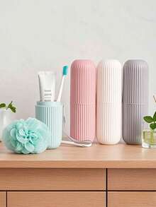 1 pieza Portátil Estuche para Cepillo de Dientes de Viaje, Vaso Multifuncional para Enjuague, Adecuado para Viajes, Almacenamiento, Baño, Herramientas de Cuidado Oral - Rosa - Ver 10