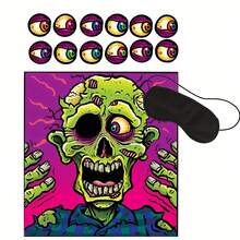 Pin The Eyeballs On Zombie Halloween Party Game Zombie Poster, Comes With 12 Eyeball Stickers, Can Be Used As Halloween Party Supplies Game, Party Game