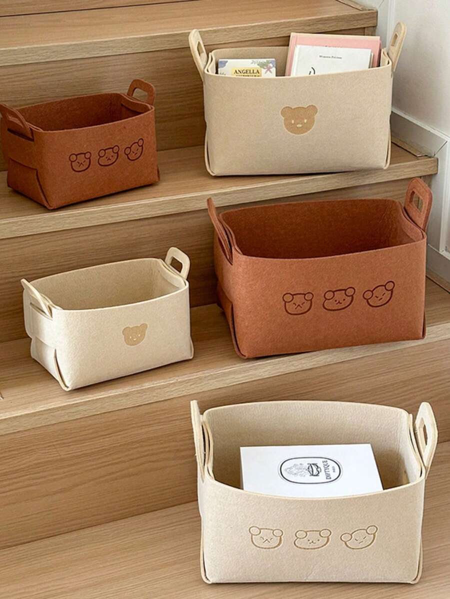 毛毡收纳箱，专为整理爱好者打造，熊主题桌面收纳盒，带多个隔层。让您的工作空间和生活区域保持整洁，非常适合收纳工艺品、科技配件等。极简主义家居装饰的必备之选