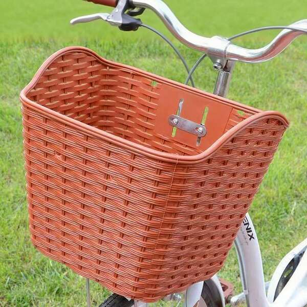 Duży pleciony koszyk rowerowy z tyłu z rattanu z pokrywką dla dorosłych kobiet/mężczyzn, 35*26,5*27 cm