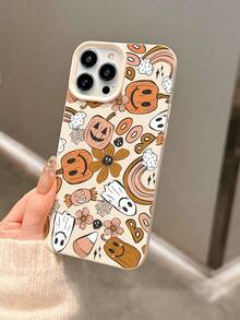 1 pieza Funda protectora suave de TPU anti-caída compatible con Apple 16/16 Plus/16 Pro/16 Pro Max/XR/XS Max/11/11 Pro/11 Pro Max/12/12 Pro/12 Pro Max/13/13 Pro/13 Pro Max/14/14 Pro/14 Plus/14 Pro Max/15/15 Pro/15 Plus/15 Pro Max con diseño de calabaza y fantasma de Halloween, elegante y lindo