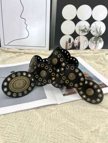 1 chiếc thắt lưng bản rộng đính đinh tán bằng da PU phong cách Bohemian kiểu Tây thường ngày, đa năng cho váy, phù hợp cho ngày lễ, tiệc tùng, hẹn hò, mùa thu, Halloween - Nhiều màu - Xem 8