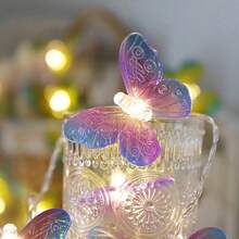 1pc 1.5m/10LED,3m/20LED Butterfly String Lights, Battery Powered(Without Battery) Purple/Green Butterfly Fairy Lights For Baby Room ,Home Bedroom ,Indoor Outdoor Garden ,Wedding Party Holiday Decorationbaby Shower Family Decorations Gifts