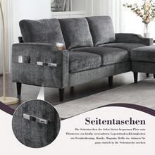 Muvoe 4-Seater Chenille Sofa L-Shaped, Lounge Sofa Beige With Cup Holder, Side Pockets, Ottoman With Storage Space, Suitable For Living Room, Apartment, Office - 灰色 - 查看 6