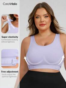 Plus Size Criss-Cross Back Sports Bra, Light Purple, Wide Straps, Medium Support, Adjustable, Breathable, Suitable For Yoga, Pilates, Daily Workout, Women Plus Size Fitness Top - 淡紫色 - 查看 4