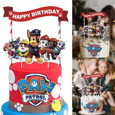 1Set Paw Patrol Chase Cake Topper Decoration Cartoon Card Topper Kids Girls Boys Birthday Party Supplies Baby Party Decoration