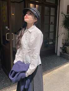 蕾丝边领衬衫，可叠穿或单穿 - 白色 - 查看 7