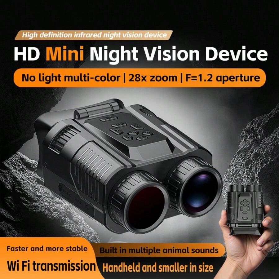 HD Mini Night Vision Device With Wi-Fi For Transmitting Video And Photos To Smartphones, 4k Video Recording Resolution, Up To 64 Million Pixels, Up To 28x Zoom With Manual Rotation, 3600mAh Battery That Is Replaceable And Removable, Battery Life Of Up To 8 Hours, And Capable Of Night Vision Shooting In Low Light